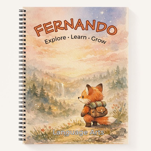 Woodland Fox Watercolor Magical Forest Design Notebook (Front)