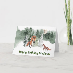 Woodland Fox Watercolor Personalised Birthday Card