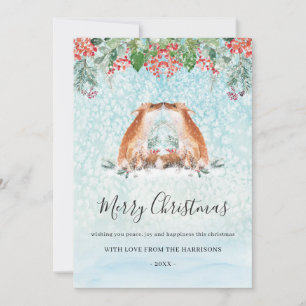 Woodland Fox Winter Berries Christmas Holiday Card