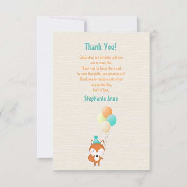 Woodland Fox with Balloons Invitation (Front)