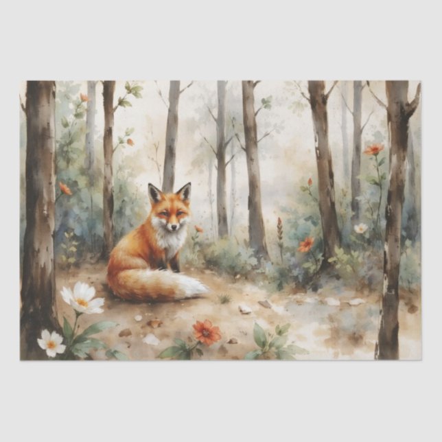Woodland Fox with Botanical Details Tissue Paper (Front)