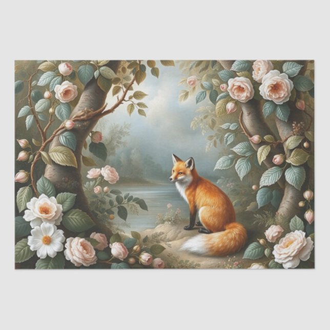 Woodland Fox with Botanical Details Tissue Paper (Front)