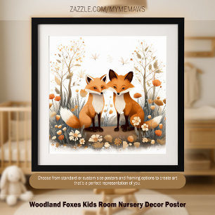 Woodland Foxes Kids Room Nursery Decor Poster