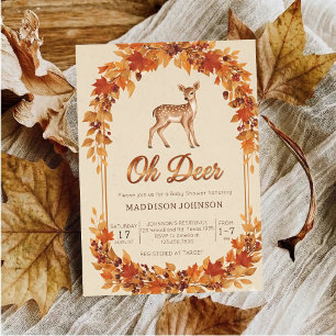 woodland frame flower deer baby shower invitation