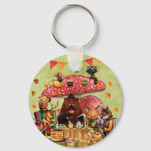 Woodland Friends at Teatime in Forest Key Ring