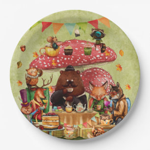 Woodland Friends at Teatime in Forest Paper Plate