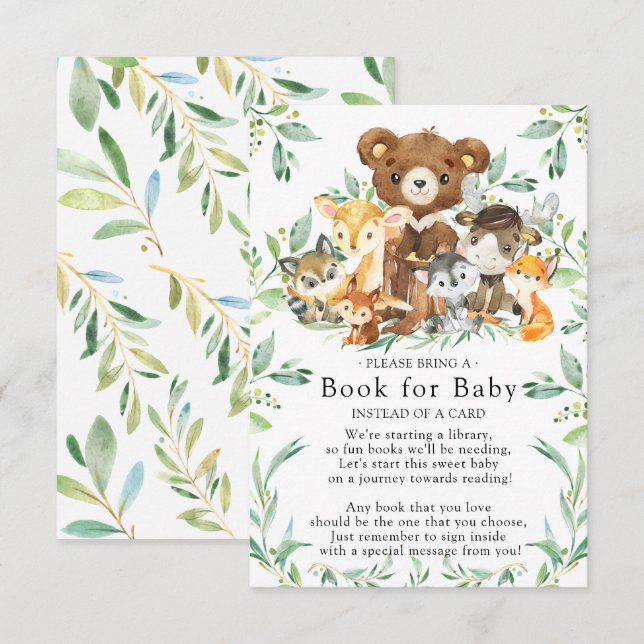 Woodland Friends Baby Shower Book for Baby Card (Front/Back)