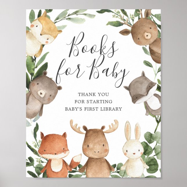Woodland Friends Baby Shower Books For Baby Sign (Front)