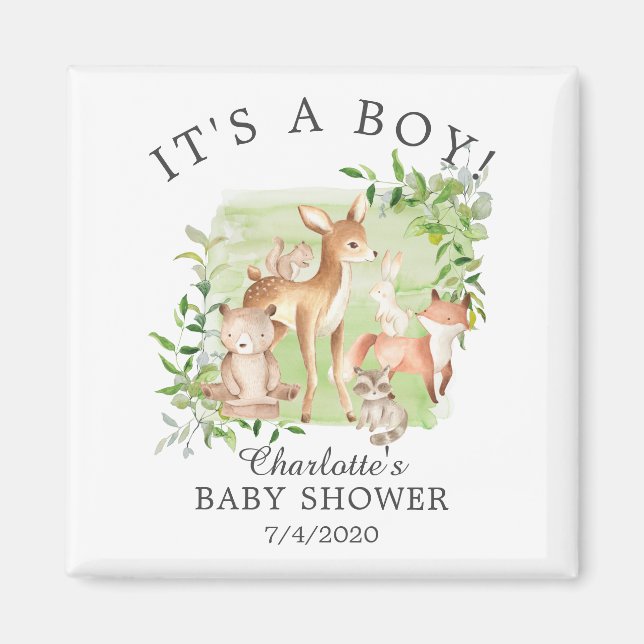 Woodland Friends Baby Shower Favour Magnet (Front)
