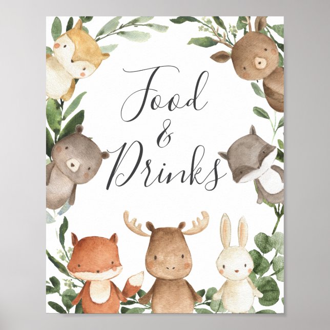 Woodland Friends Baby Shower Food and Drinks Sign (Front)