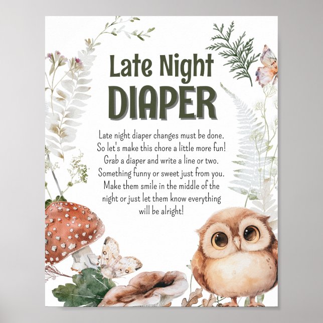 Woodland Friends Baby Shower 'Late Night Diaper' Poster (Front)