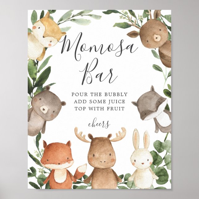 Woodland Friends Baby Shower Mimosa Bar Sign (Front)
