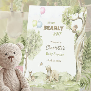 Woodland Friends Bearly Wait Baby Shower Pedestal Sign