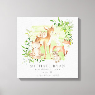 Woodland Friends Birth Stats Canvas Print