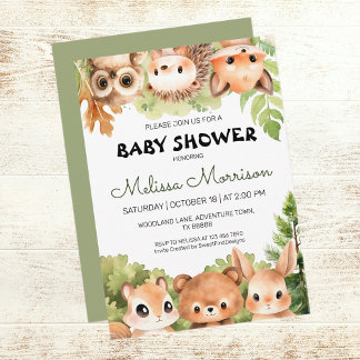 Woodland Friends Gathering Baby Boy Shower Invitation