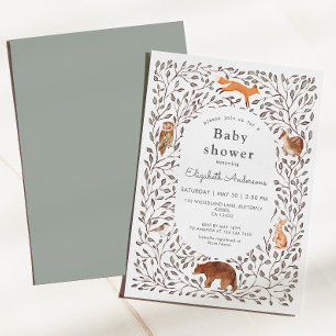 Woodland Friends Gender Neutral Sage Baby Shower Invitation