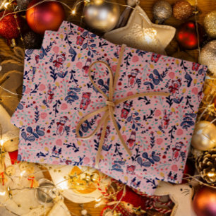 Woodland Friends in Blush Cozy Winter Forest  Wrapping Paper Sheet