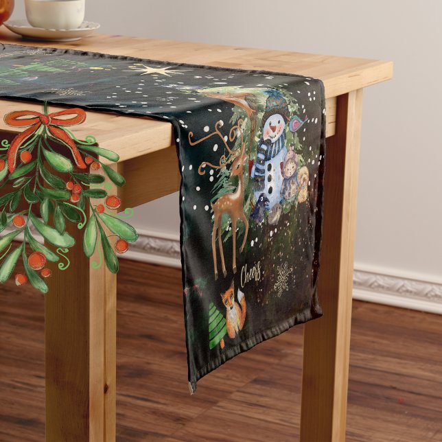  Woodland Friends Starry Night Christmas Short Table Runner (Woodland Friends Starry Night Christmas Short Table Runner)