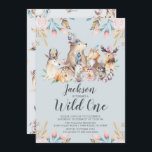 Woodland Friends Wild One Birthday Invitation<br><div class="desc">Cute woodland animals wild one boys birthday Invitation with a coordinating back.</div>
