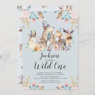 Woodland Friends Wild One Birthday Invitation