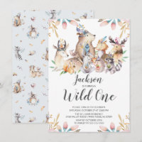 Woodland Friends Wild One Boys 1st Birthday Invita