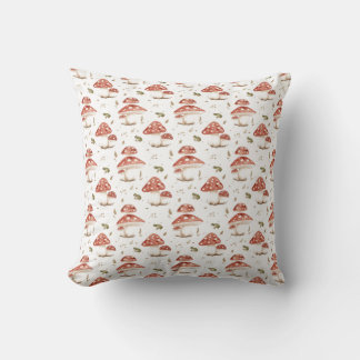 Woodland Frogs & Fly Agaric Mushrooms Watercolor Cushion