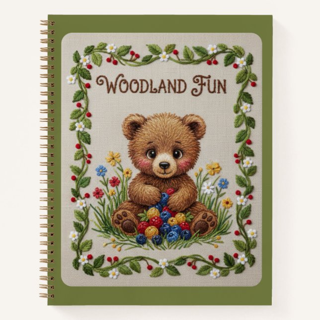 Woodland Fun Embroidered Bear & Berries Journal (Front)