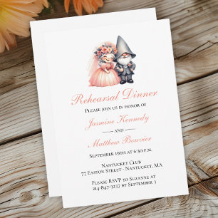 Woodland Garden Gnome Wedding Rehearsal Dinner Invitation