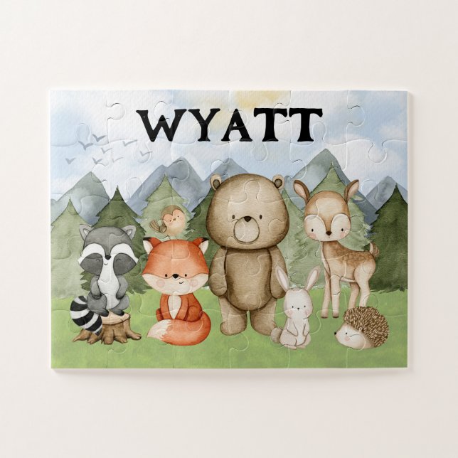 Woodland Gift for Boys, Personalised Woodland Jigsaw Puzzle (Horizontal)