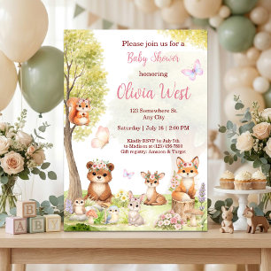 Woodland Girl Baby Shower Forest Animals Invitation