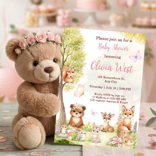 Woodland Girl Baby Shower Forest Animals  Invitation