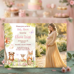 Woodland Girl Baby Shower Forest Animals Photo Inv Invitation