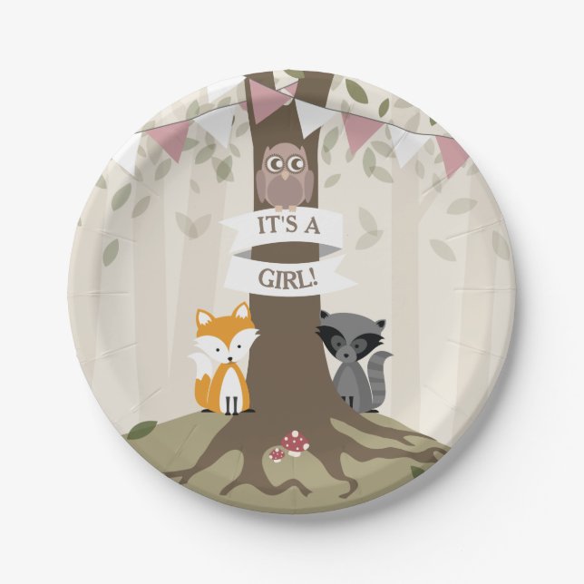 Woodland Girl Baby Shower Paper Plate (Front)