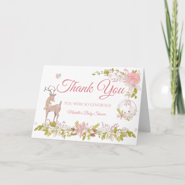 Woodland Girl Baby Shower Thank You Card (Front)