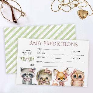 Woodland girl cute animals baby shower predictions stationery