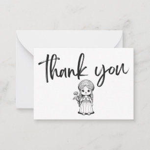 Woodland Girl with Daisies Thank You Card