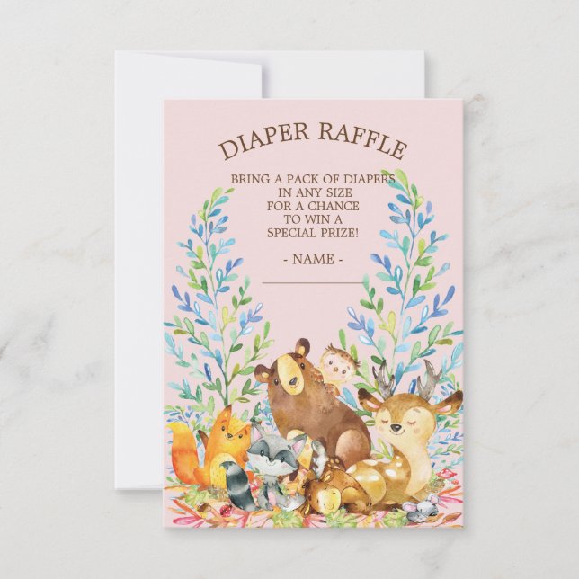 Woodland Girls Baby Shower Diaper Raffle Ticket Invitation (Front)
