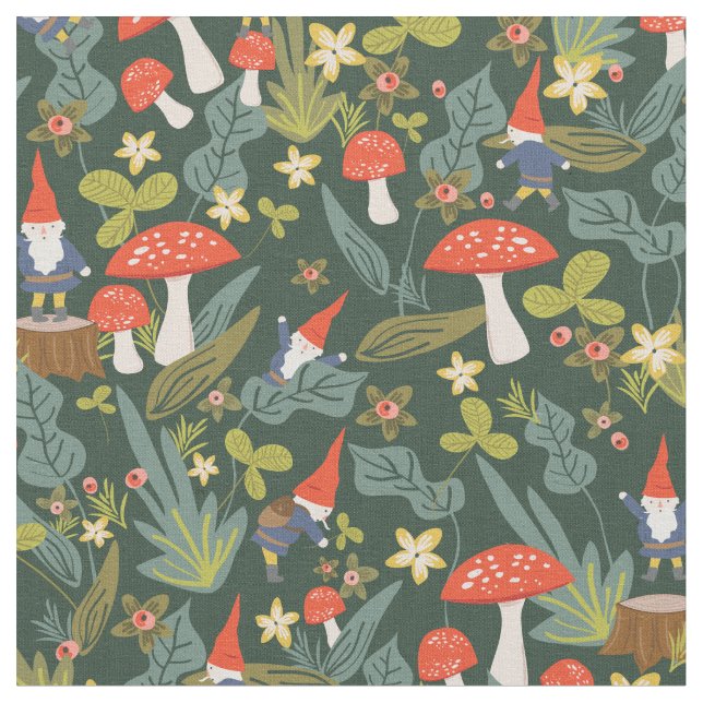 Woodland Gnomes Fabric (Close Up)