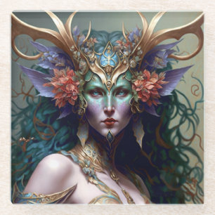 Woodland Goddess Fantasy Art Glass Coaster