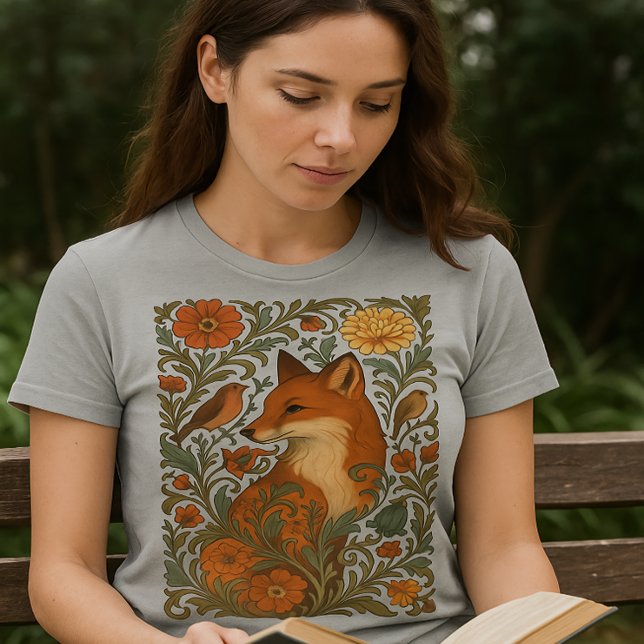 Woodland Grace Fox Motif in Bloom T-Shirt (Creator Uploaded)