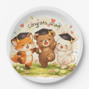 Woodland Graduation Cute Animal Pastel Party  Paper Plate