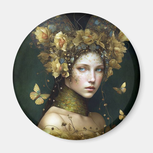 Woodland Green Fairy Fantasy Art Magnet (Front)