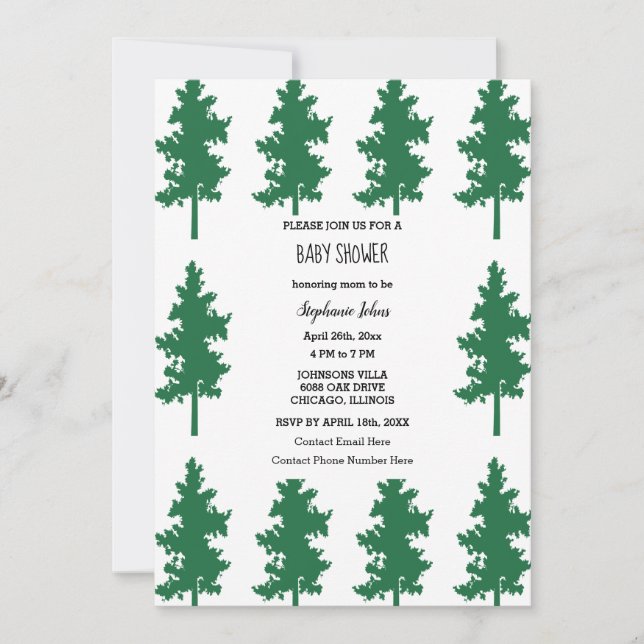 Woodland Green Tree Forest Cute Baby Shower  Invitation (Front)