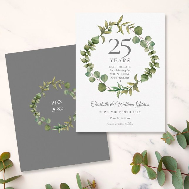 Woodland Greenery 25th Anniversary Save the Date Postcard (Creator Uploaded)