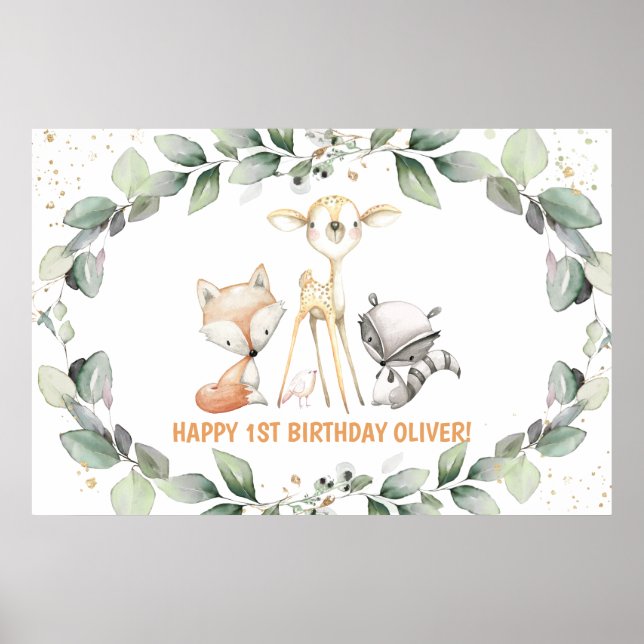 Woodland Greenery Baby Shower Birthday Welcome  Poster (Front)