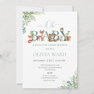 Woodland Greenery Baby Shower  Invitation