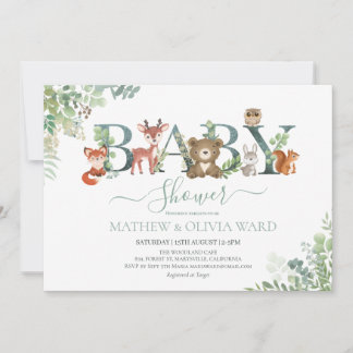 Woodland Greenery Baby Shower  Invitation