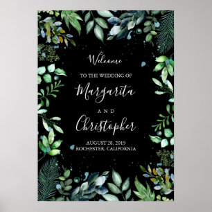 Woodland Greenery Black Wedding Welcome Sign