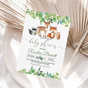 Woodland Greenery Boy Baby Shower Invitation