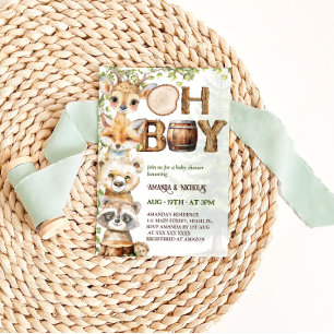 Woodland Greenery Boy Baby Shower Invitation